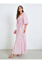 Women Pink Embroidered Puff Sleeves Maxi Dress