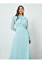 Women Blue Chiffon Tie Up Neck Maxi Dress - 2