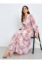 Women Pink Printed Balloon Sleeve A-Line Maxi Dress
