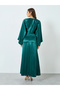 Women Teal Long Sleeves A-Line Maxi Dress - 5