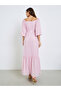 Women Pink Embroidered Puff Sleeves Maxi Dress - 5