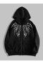Paylaş Gothic Printed Oversize Zippered Black Unisex Hooded Cardigan