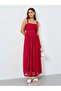 Women Red Lace Strappy A-Line Maxi Dress