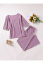 Women Pink Textured Knit Top and Pyjama Set - 4
