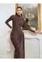 Women Brown Shimmer Knit Asymmetric Maxi Dress