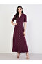 Women Burgundy Maxi Dress with Buttons - 3