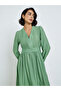 Women Green Balloon Sleeves A-Line Midi Dress - 3