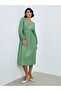 Women Green Balloon Sleeves A-Line Midi Dress - 4