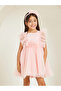 Girls Pink Mesh Dobby Ruffled Dress - 2