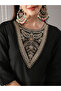 Women Black Round Neck Embroidered A-Line Kurta - 4