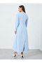 Women Blue Midi Dress with Pearl Embellishments - 5