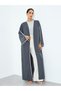 Women Grey Contrast Piping Slut Sleeve Abaya