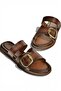 Y390350703 Brown Genuine Leather Women's Slippers - 3