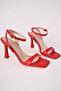 Strada Red Leather Ankle Strap Women's Heeled Shoes - 5