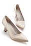 Women's Beige Satin Pointed Toe Thin Heeled Stiletto