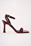 Strada Burgundy Patent Leather Women's Heeled Shoes with Ankle Strap - 4