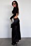 Black Satin Midi Length Stylish Women's Skirt Mg2637 - 4