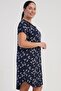Women's Plus Size Lace Collar Short Sleeve Navy Blue Nightgown Tunic C8T3N0805 - 2