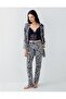Women's 3-piece patterned pajama & loungewear set – lace bralette bra, pants, and robe, 50% cotton 50% modal - 2