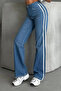 Women's double stripe baggy jeans - blue - 2