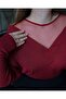 Women's Tulle Detailed Collar Front and Back V-Neck Mercerized Spring Summer Blouse - 5