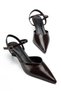 Women's Brown Wrinkled Patent Leather Pointed Toe Short Heeled Shoes - 2