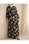 Women's Patterned Long Hijab Dress 2585 - K. Black - 2