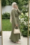Modal Khaki Dress with Brooch on the Shoulder and Belt at the Waist - 3