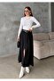 Women's Black Pleated Maxi Size Belt Piece Woven Skirt - 5