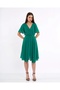 V-Neck Butterfly Sleeve Elastic Waist Chiffon Dress Green