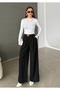 Women's Black Pleated Belt Wide Leg Pants