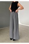 Women's Gray Pleated Belt Wide Leg Pants - 5