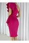 Scuba Fabric One-Shoulder Flounce Split Evening Dress 582150 Fuchsia - 2