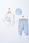 100% Cotton Bear Printed 3-Piece Baby Set - Hospital Release with Hat - 2