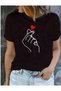 New Season Black Slim Fit Etegi Oval Women's Printed Cotton T-Shirt