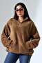 Women's Collar Zip Long Sleeve Plush Sweatshirt - 6