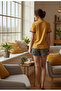 Women's Short Sleeve Crew Neck Shorts Patterned Cotton Pajama Set - 4