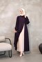 Asymmetrical Cut Belted Two-Color Long Hijab Dress - Purple - 2