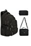 Ultra Luxury Black Crinkle Elementary and Middle School Bag + Thermal Lunch Bag + Double Compartment Pencil Case