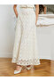 Women Cream Applique A-Line Maxi Skirt - 2