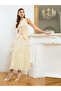 Women Yellow Lace Flared Midi Skirt