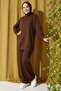 Women's Islamic Clothing Modal Fabric Crew Neck Tunic Top and Bottom Set Brown - 4