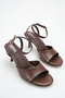 Women's Thin Heeled Sandals Brown Leather Round Toe Ankle Strap - Stylish Comfortable Office-Night Out