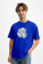Men's Modern Optical Illusion Graphic Printed Cobalt Blue T-Shirt