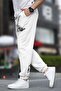 White Men's Printed Sweatpants with Elastic Cuffs and Pocket Detail 6553 - 3
