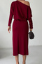 Burgundy Boat Neck Elastic Waist Midi Dress Alc-X15226 - 5