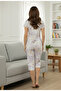 Women's V-Neck Short Sleeve Front Lace-Up + Capri Patterned Cotton Pajama Set - 4