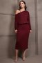 Burgundy Boat Neck Elastic Waist Midi Dress Alc-X15226