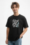 Men's Linear Graphic Design Crew Neck Black T-Shirt