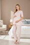 New Season Pink Summer Elegant Scallop Detailed Linen Special Design Buttoned Maternity Pajama Set